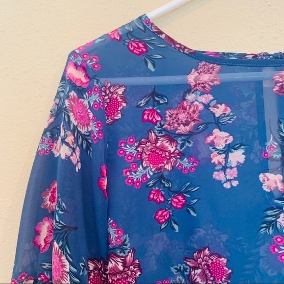 Pink Rose•Sheer Blue Peasant Top - Picture 2 of 6